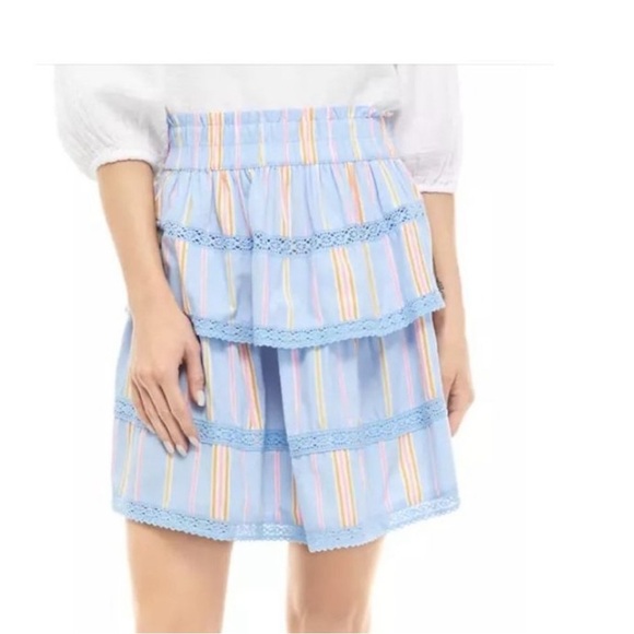 Crown & Ivy Peri Striped Lace Tiered Skirt Sz XXL Blue Elastic Waist Unlined - Picture 1 of 6